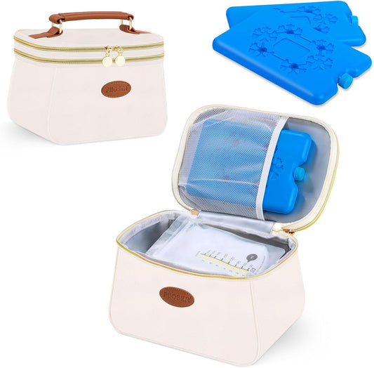 Piioser Breast Milk Cooler Travel Bag in cream front view