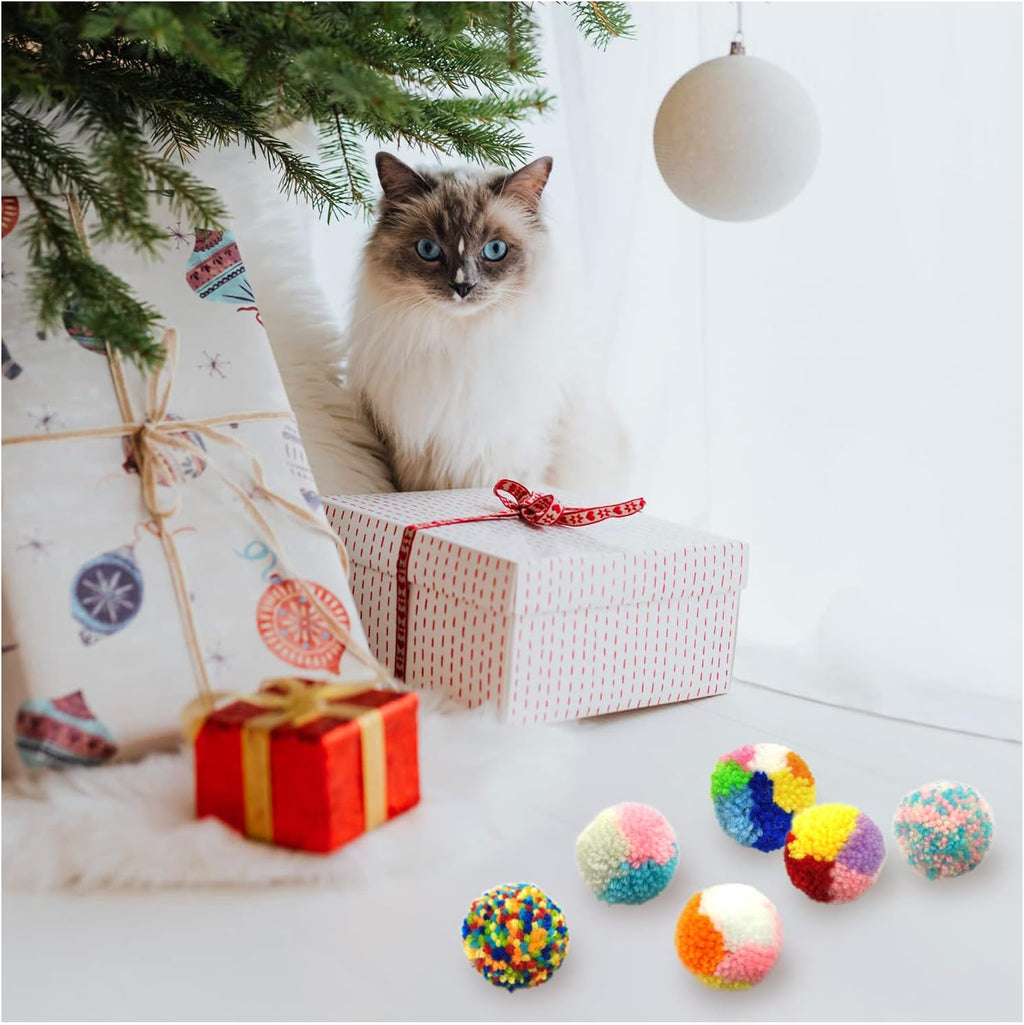 Close up details of Andiker woolen yarn puffs pet play toys
