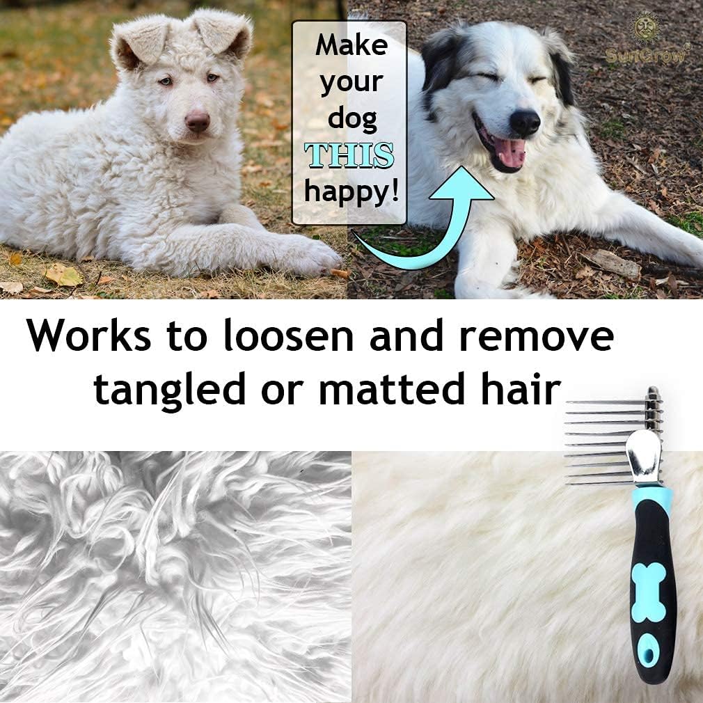 The complete 8.2 by 4.4 inch profile of the lightweight SunGrow undercoat grooming tool for long-haired rabbits and Persians.