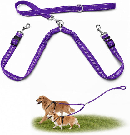 Double Dog Leash for Two Dogs, Complete Set with 31.5" Main Leash + Adjustable Splitter, Padded Handle, D-Ring, 360 degrees Swivel, Shock-Absorbing Bungee, Reflective for Small Medium Large Dogs (Black) - Image 11