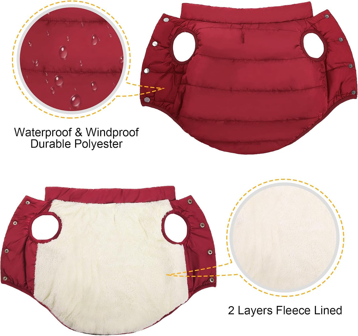 Close up of windproof material on red Asenku dog vest