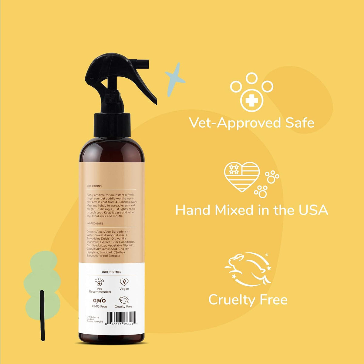 Back label of Kin+Kind pet odor eliminator spray