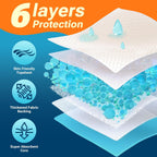 Clean Spaces super absorbent puppy pads showing six layer leak proof design technology