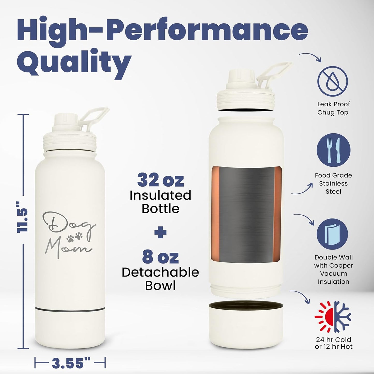 Double wall copper vacuum insulated travel container showing the twist off base dish.
