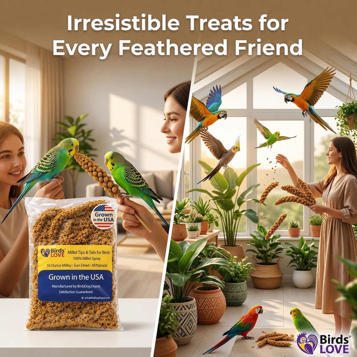 Hand-harvested natural millet treat for finches and budgies