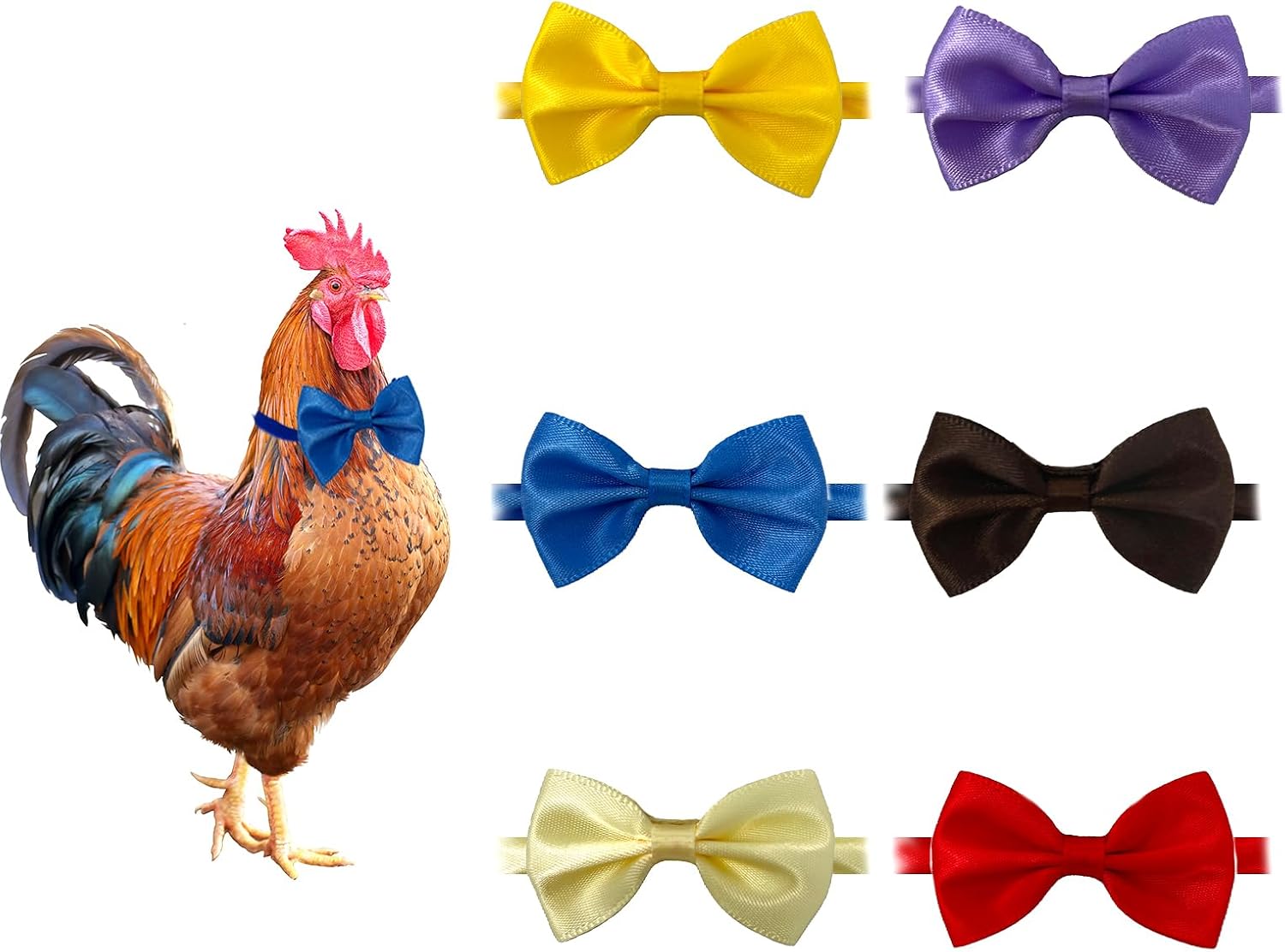 ComiMag 6 Pieces Chicken Bow Ties and Hats front view of pet costume set.