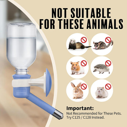 Side angle view of the Choco Nose blue water feeder highlighting the secure snap on bracket mechanism.