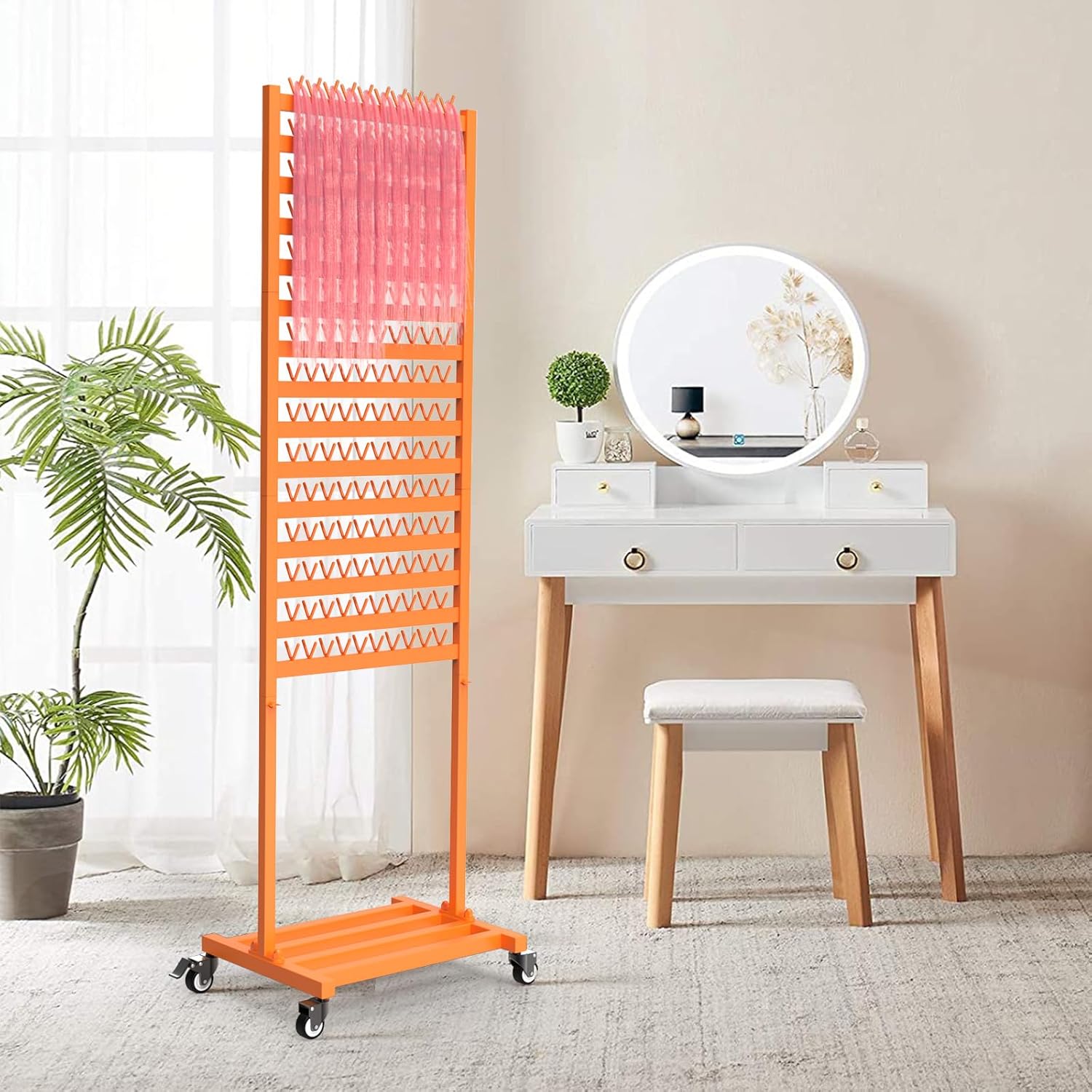 Foriy braiding hair rack front view showing three hundred pegs for extension organization