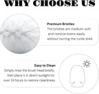Neacus turtle shell cleaning brush showing the premium soft non abrasive bristles for pet safety.