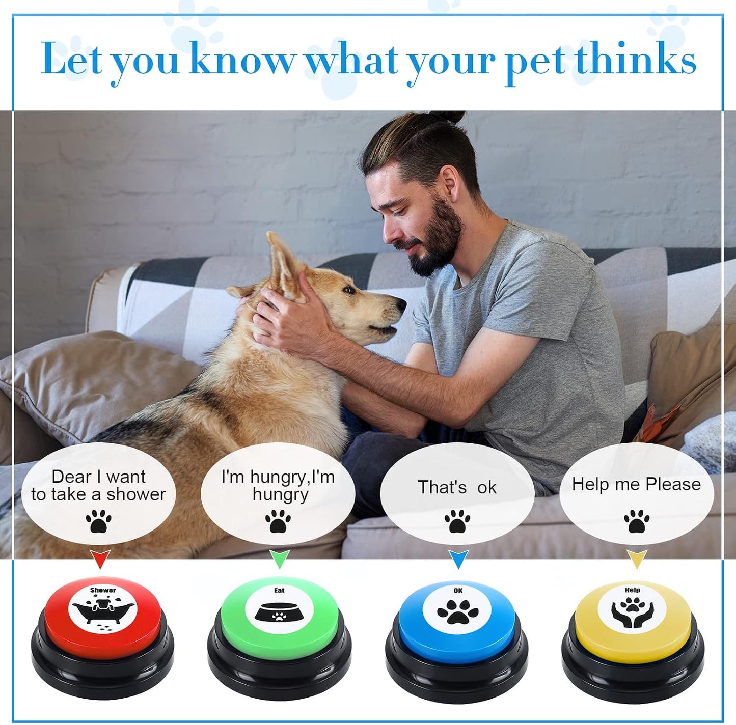 Close up view of glossy finish Jerify speech training button for domestic animals.
