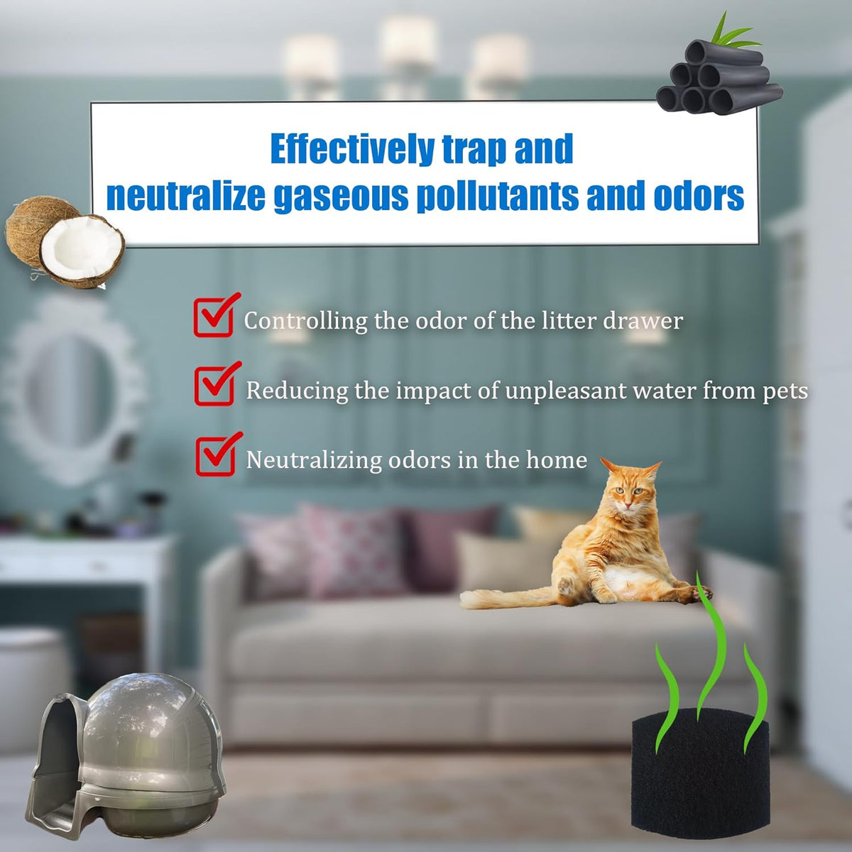 Six pieces of PurifyLogix pre cut deodorizing filters for pet dome ventilation slots