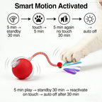 Red smart pet teaser ball with LED light for indoor cats
