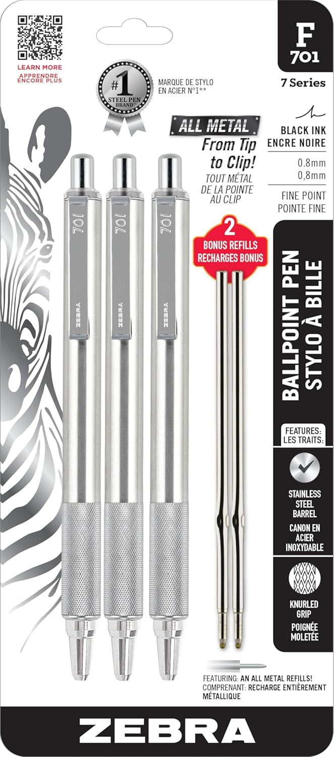 Zebra Pen F-701 Ballpoint Black Ink Fine Point 0.8mm Pen, Heavy Duty, Durable Stainless Steel Barrel, Knurled Grip, Silent Retractable Plunger, Ideal for Tactical Use, 1-Pack (29411) - Image 11
