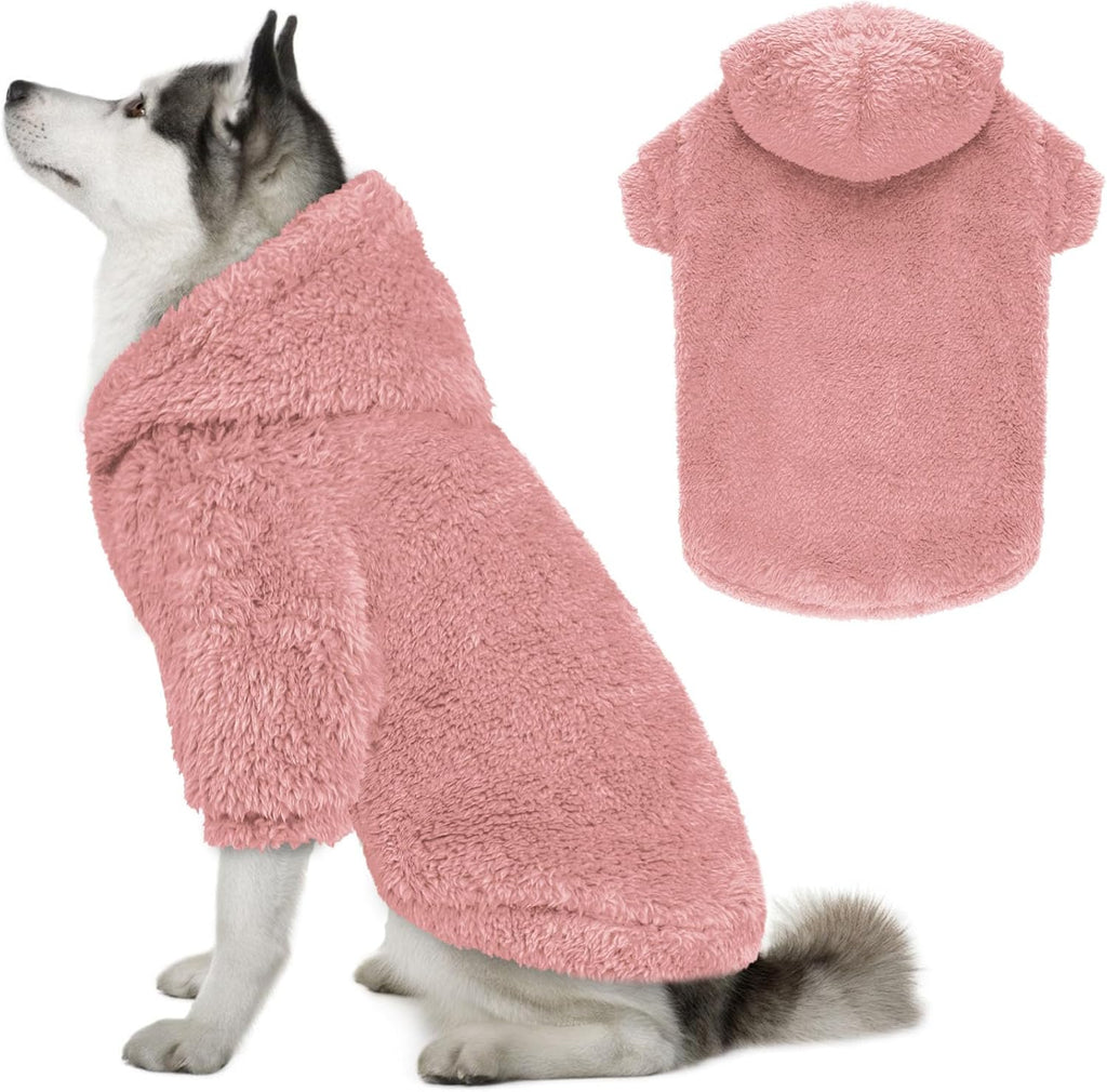 Fuzzy Dog Hoodie Dog Sweaters for Large Dogs Soft Double-Sided Plush Fleece Sweater Clothes Coats Hoodie Sherpa Hooded Sweatshirt(Grey-L) - Image 14