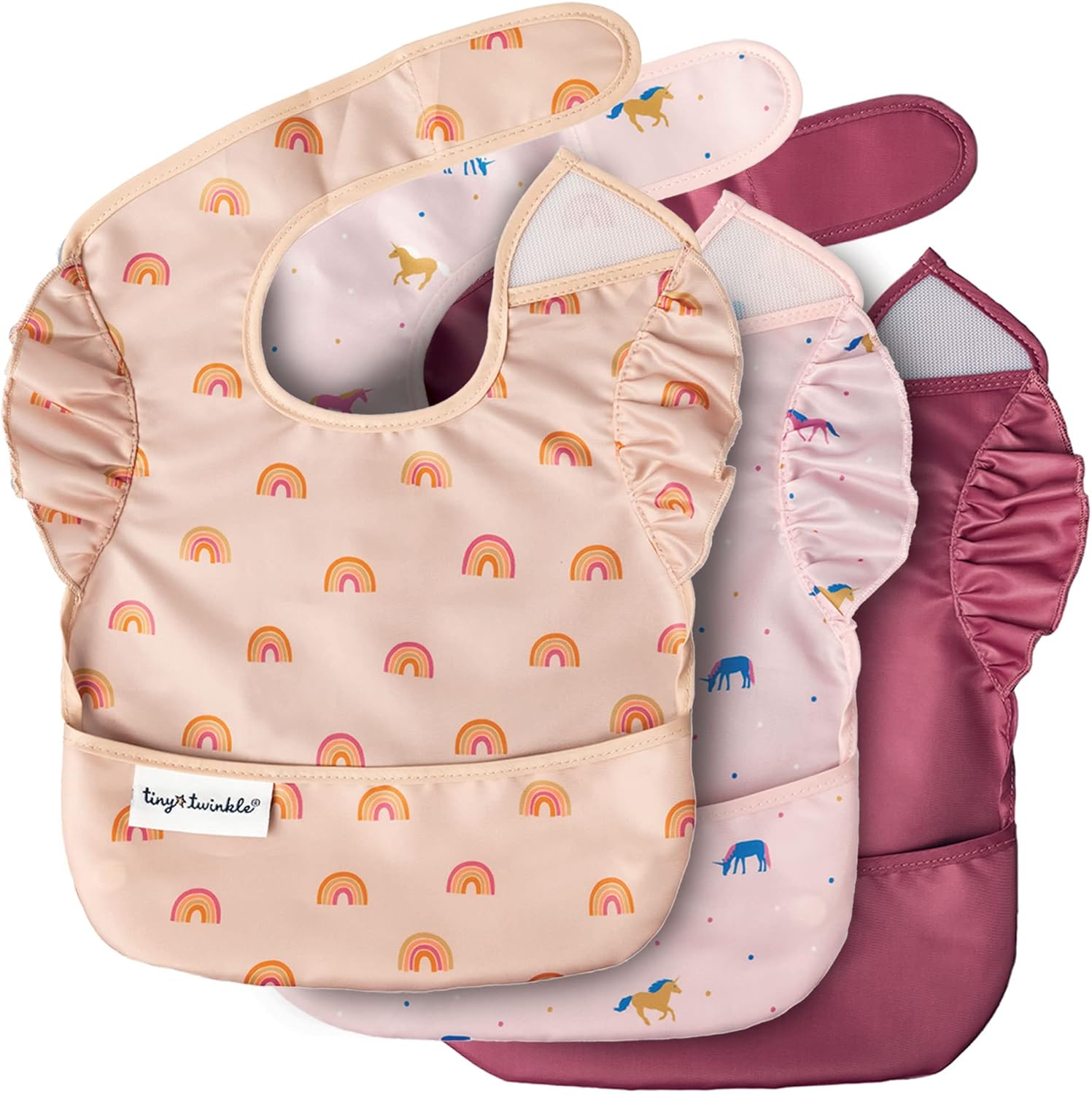 Tiny Twinkle Mess-Proof Easy Bib 3 Pack front view in Unicorn design