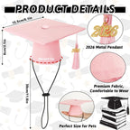 Side profile of pet wearing julmelon 2026 graduation accessory