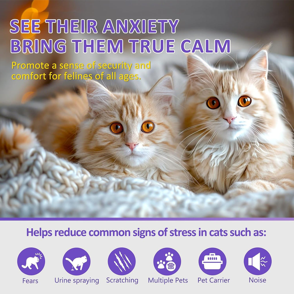 Two plug-in diffuser units with four forty-eight milliliter calming pheromone refills.