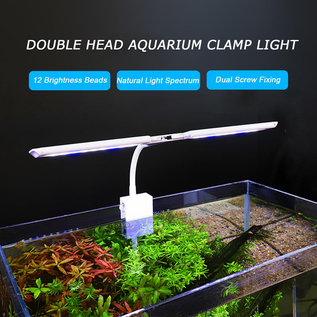 Close up of Pueutu dual swing arm LED aquarium light