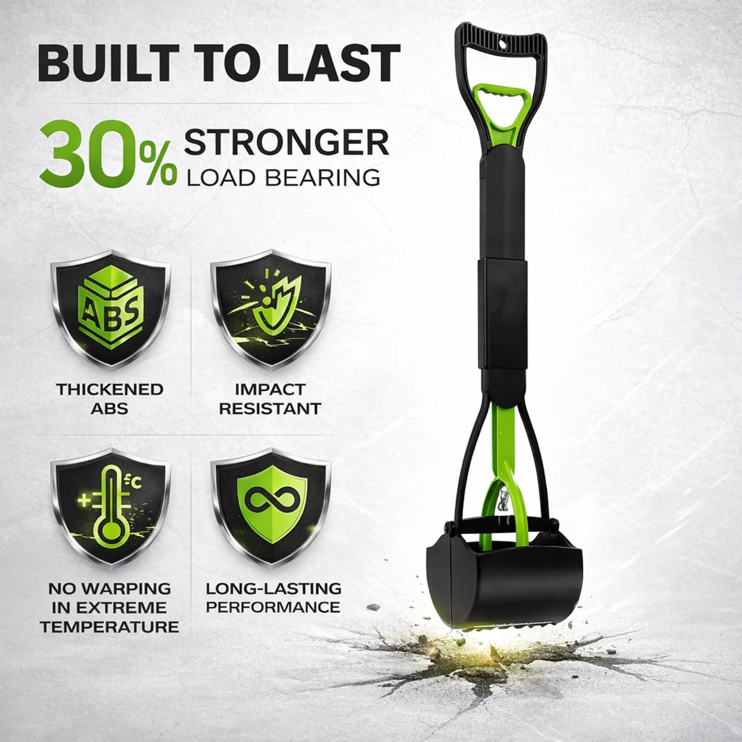 Heavy duty dual spring claw mechanism lifting waste from grass.