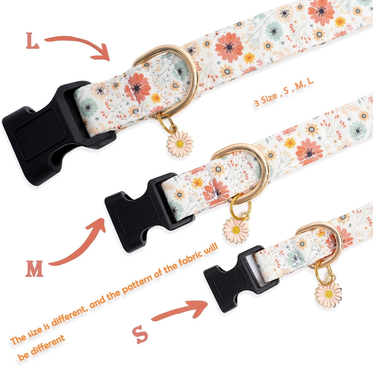 Side view of Faygarsle cotton dog collar with vibrant red and green floral print