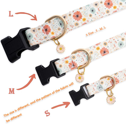 Side view of Faygarsle cotton dog collar with vibrant red and green floral print