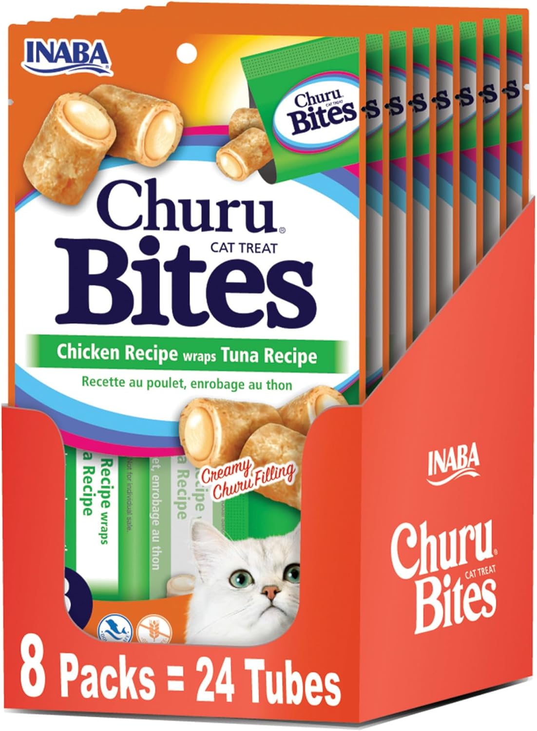 INABA Churu Bites for Cats, Soft/Chewy Baked Chicken Wrapped Churu Filled Cat Treats with Vitamin E, 0.35 Ounces per Tube, 24 Tubes Total (3 Tubes per Pack), Chicken Recipe - Image 13