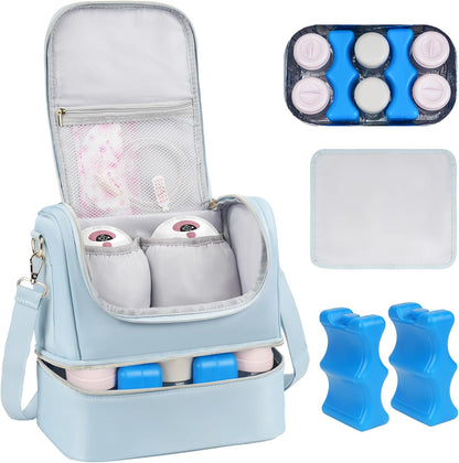 Jaffzora wearable breast pump cooler bag front view in blue