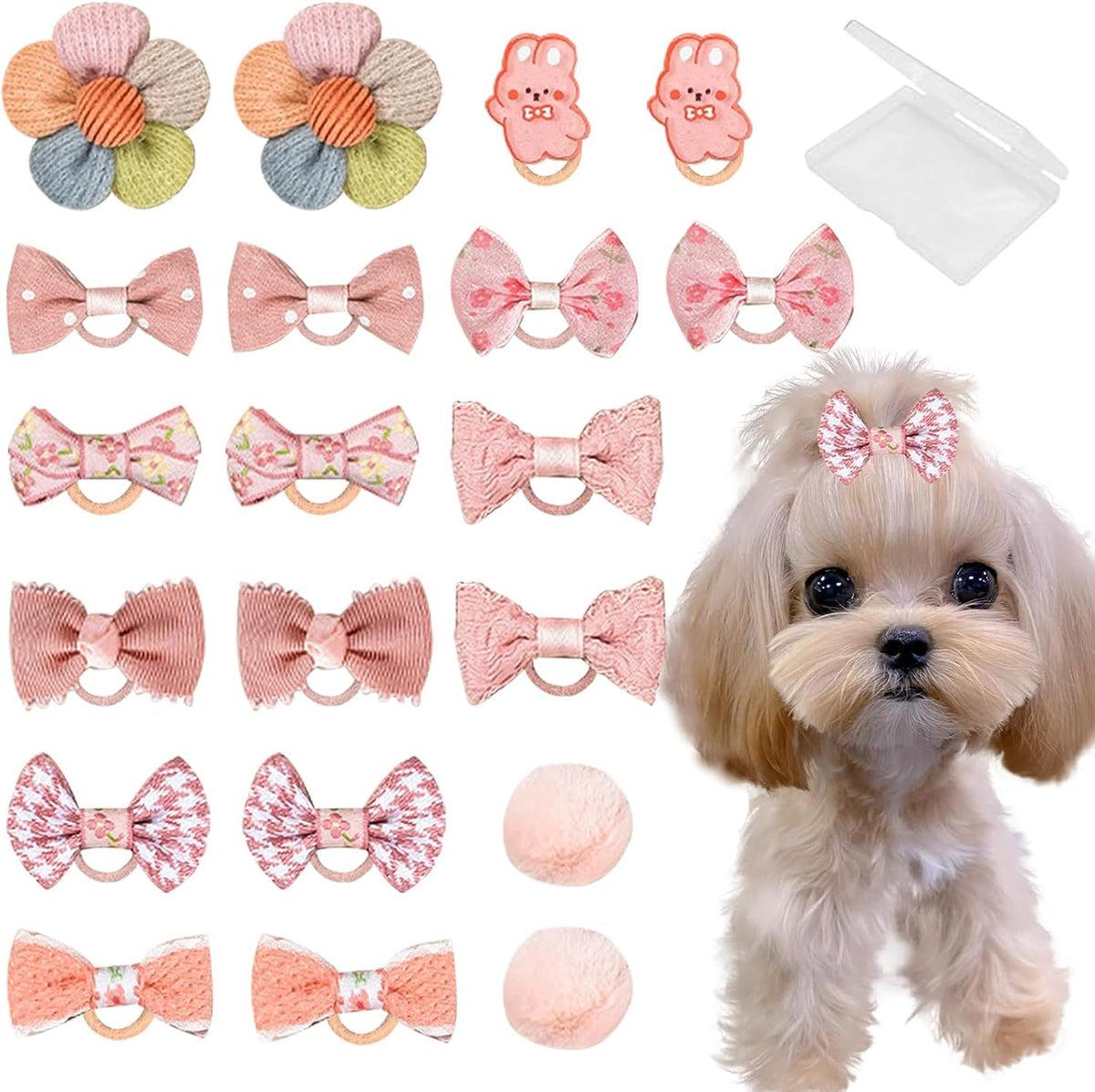Fgisar 20 pieces small dog hair bows pink front view