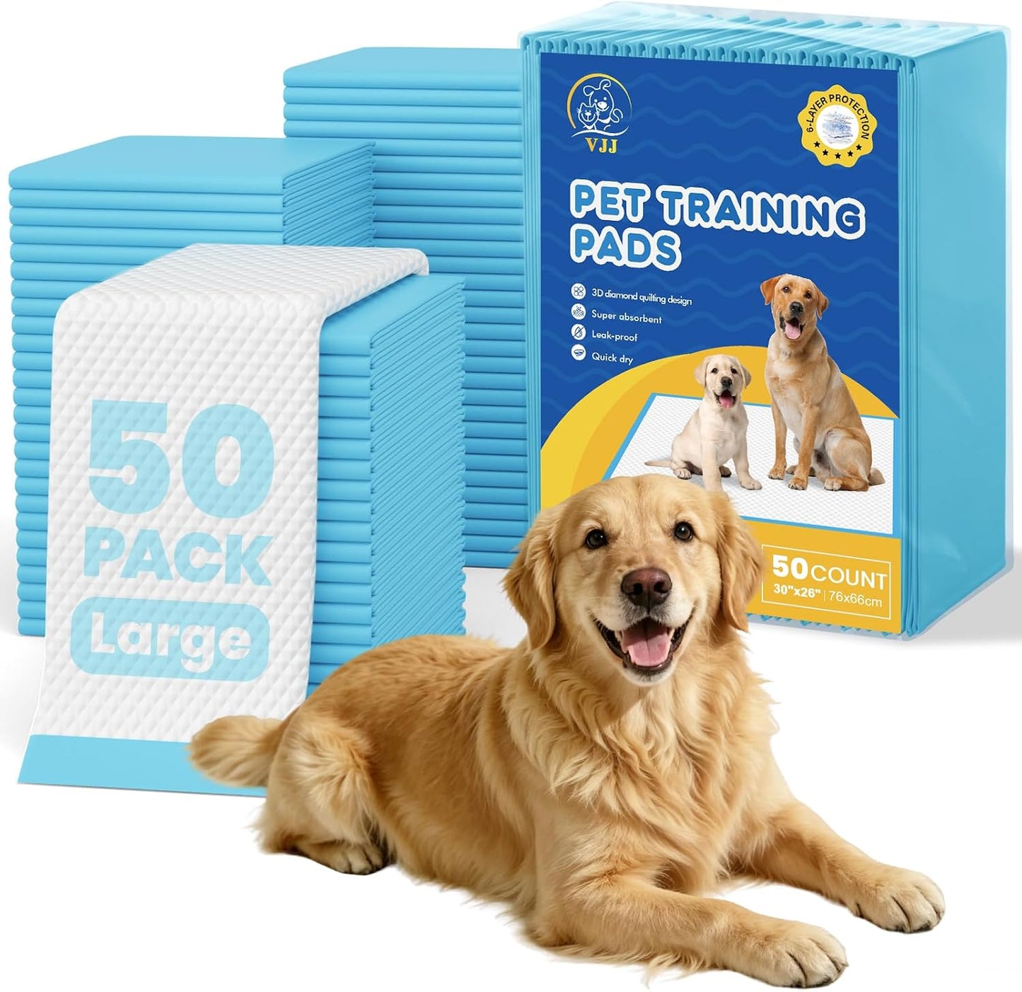 VJJ Puppy Pads 100 Count 30"x26", Great Value Potty Pads for Dogs XL, Large Pee Pads Piddle Pads for Pet Training, Leak-Proof Dog Pee Pads for Doggy Daily Use - Image 9