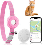 ZFSJTAG Cat GPS Tracker Collar front view showing the pink silicone holder and bell