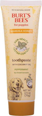 Natural puppy toothpaste with Manuka honey and coconut oil for dog dental care