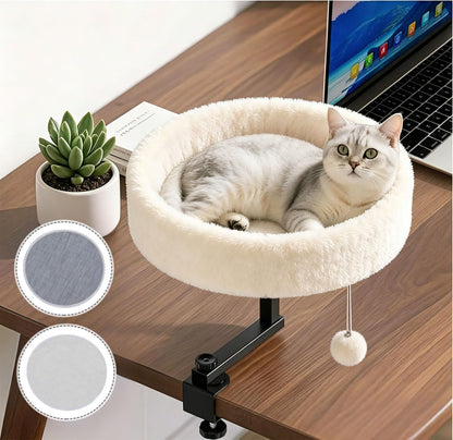 Chumajor Cat Desk Bed - 360 degrees Rotating & Adjustable, Supports 50 lbs, Soft Faux Fur with Dual-Sided Reversible Mat, Modern Indoor Cat Nest Furniture for Office Desks and Game Tables, Island Table - Image 11