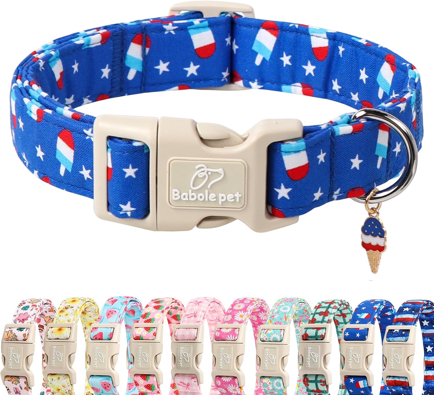 Babole Pet 4th of July popsicle print dog collar front view