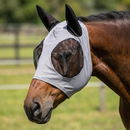 Fly Mask with Ears for Horses Soft Stretchy Mesh Horse Face Cover, Breathable Eye Protection Fly Masks UV Protective Horse Supplies (Black, L) - Image 12