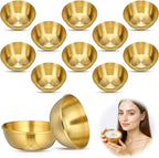 SynHHergyx Face Ice Bath Bowl front view of 12 gold stainless steel mixing bowls for professional estheticians.