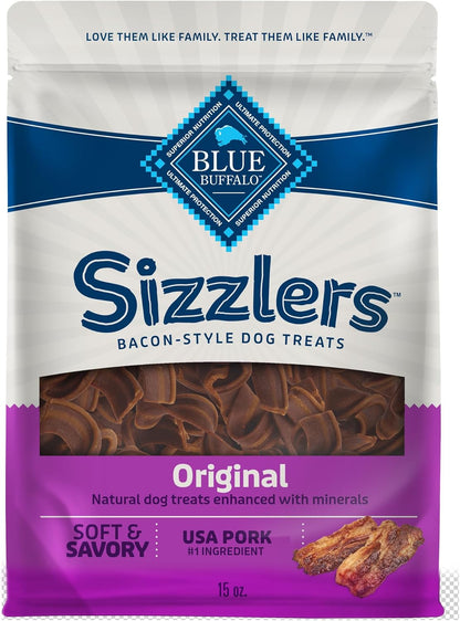 Blue Buffalo Sizzlers Natural Soft Dog Treats, Bacon-Style Soft-Moist Dog Treats with Real USA Pork, Original Flavor, 6-oz Bag - Image 15