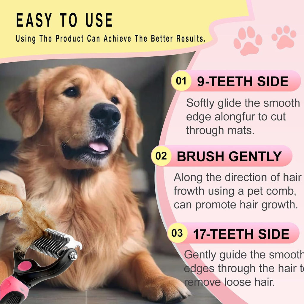 Double-sided pet deshedding rake stainless steel teeth