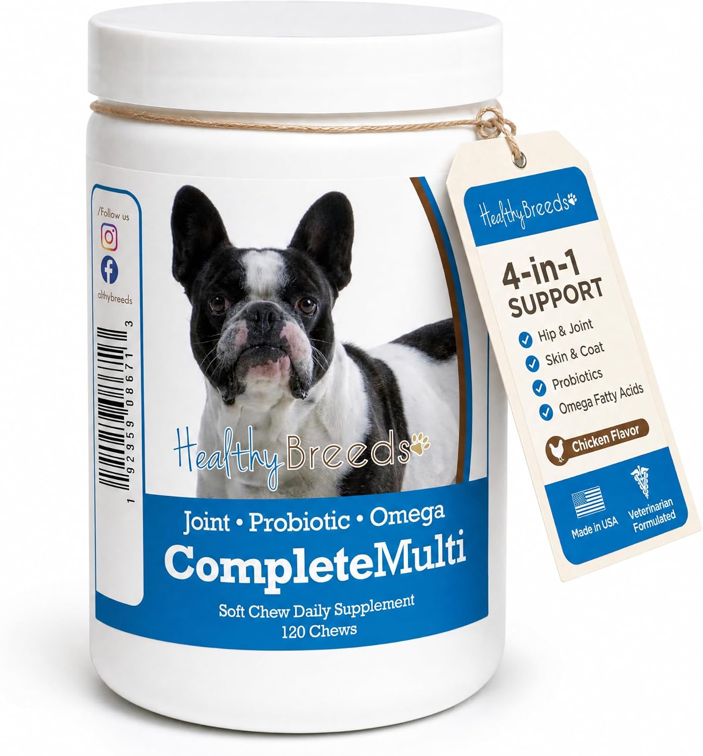 Healthy Breeds French Bulldog multivitamin bottle label