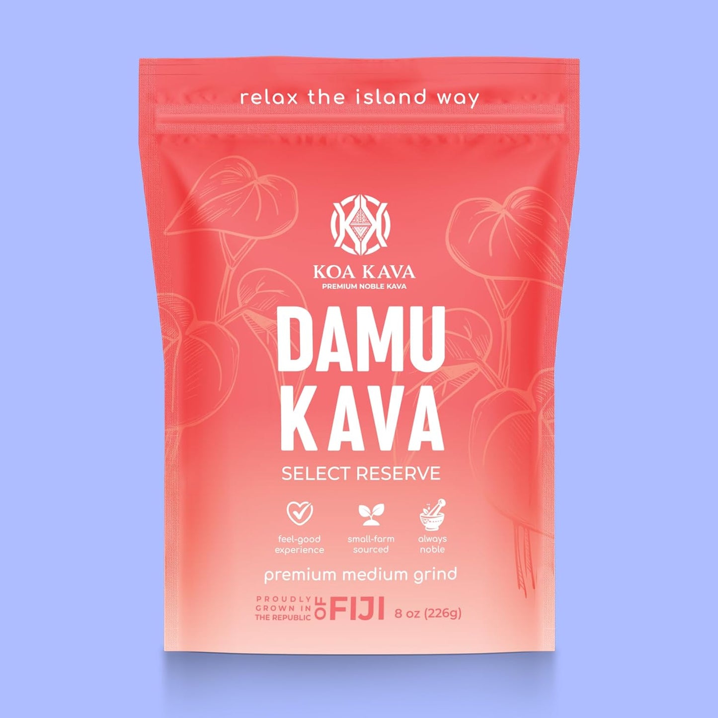 Koa Kava Damu Premium Fijian Noble Root 226g powder package front view