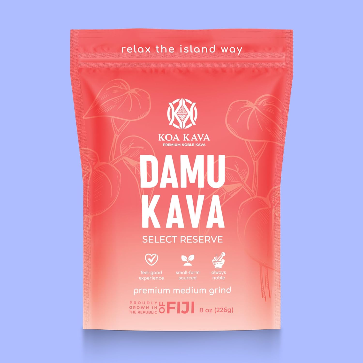 Koa Kava Damu Premium Fijian Noble Root 226g powder package front view