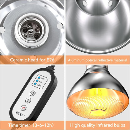 DTZY reptile heat lamp fixture with inline digital timer controller