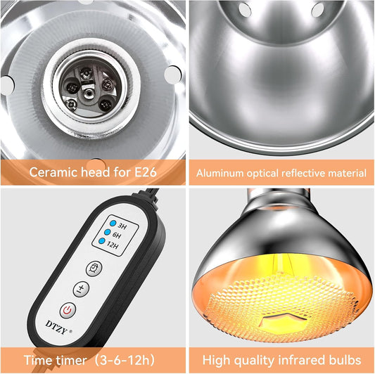 DTZY reptile heat lamp fixture with inline digital timer controller