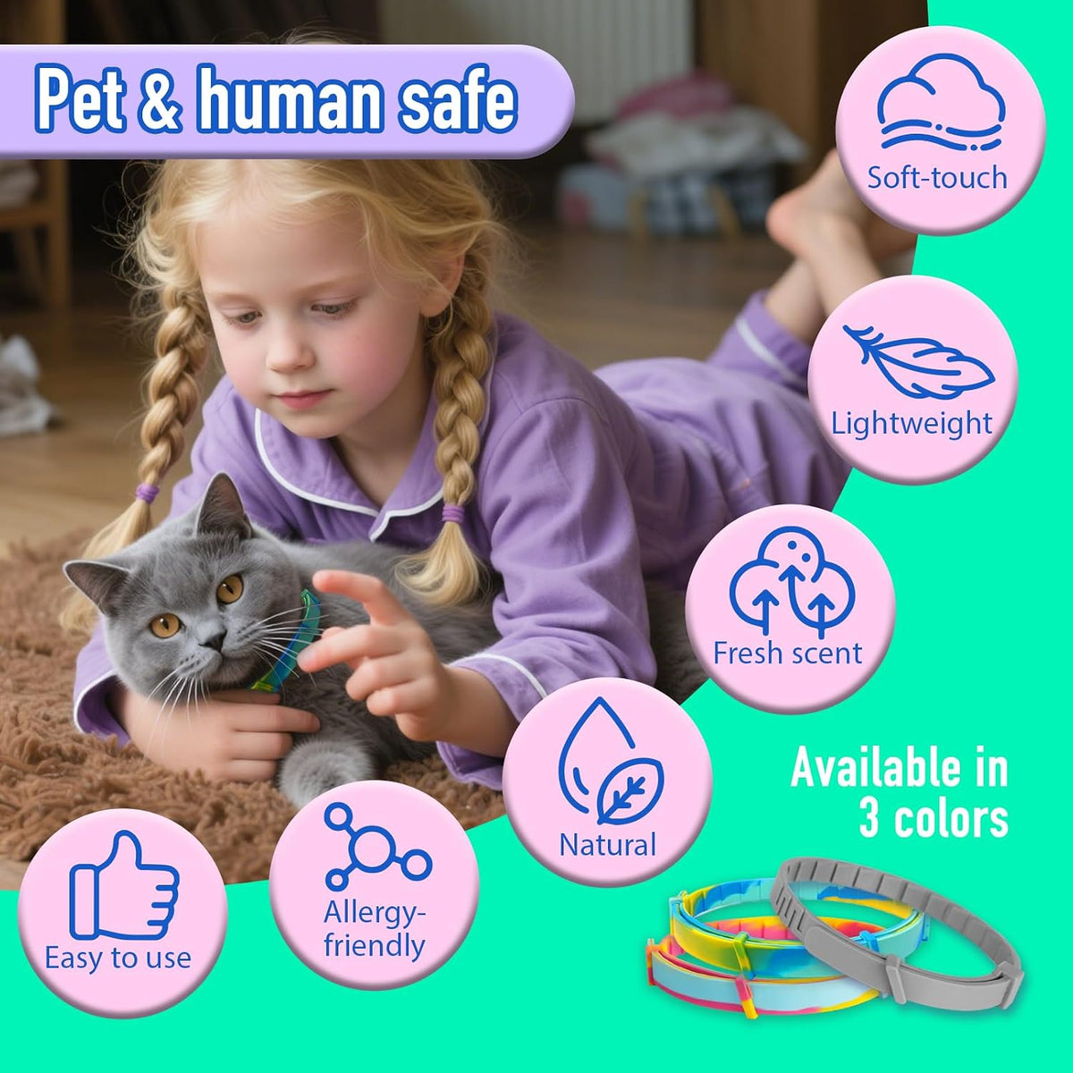 Cat wearing grey Kaden flea and tick collar