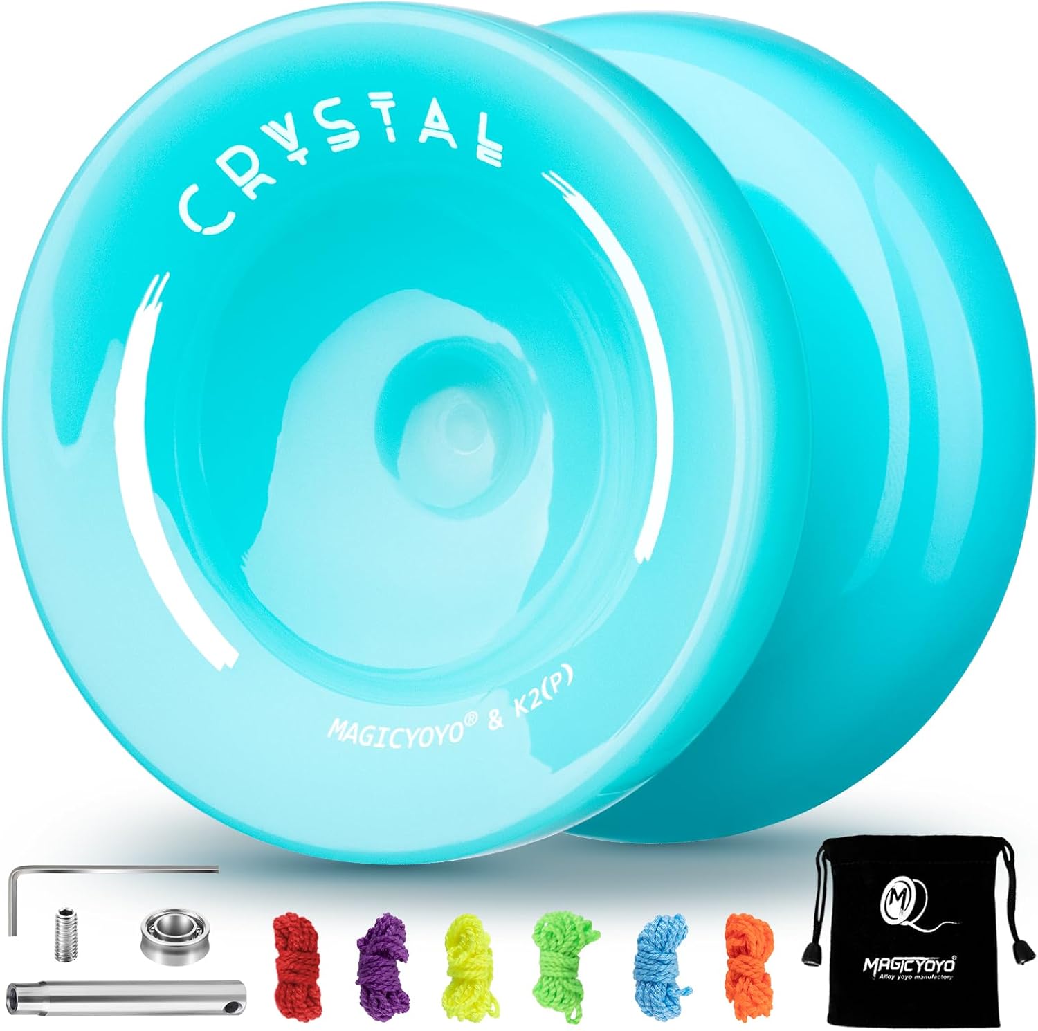 MAGICYOYO K2 Crystal responsive yoyo sky blue front view showcasing clear plastic design