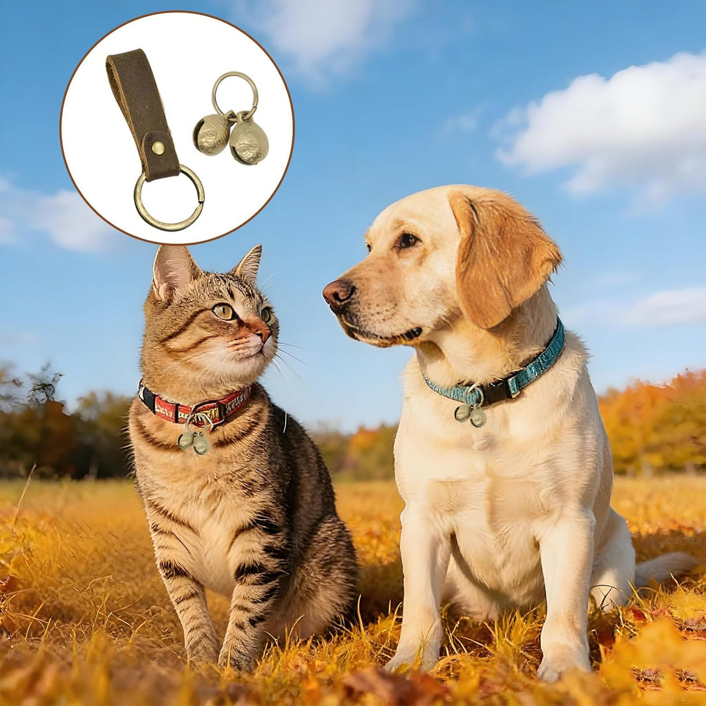Close up details of solid brass construction on pet training bells