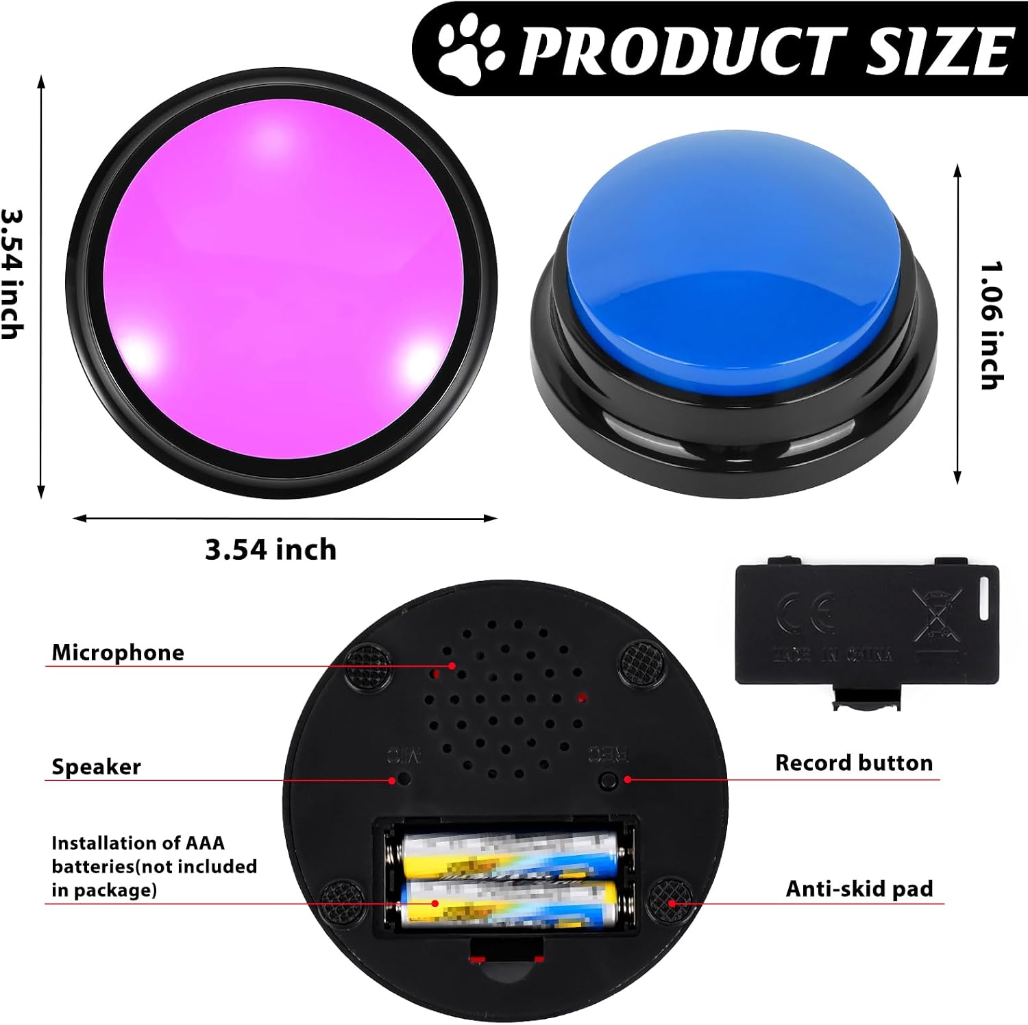 Close up view of the durable ABS plastic construction of the Zzhxkjhky pet buzzer.