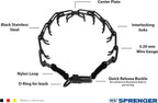 Close-up of the interlocking beveled prongs on the premium German dog collar.