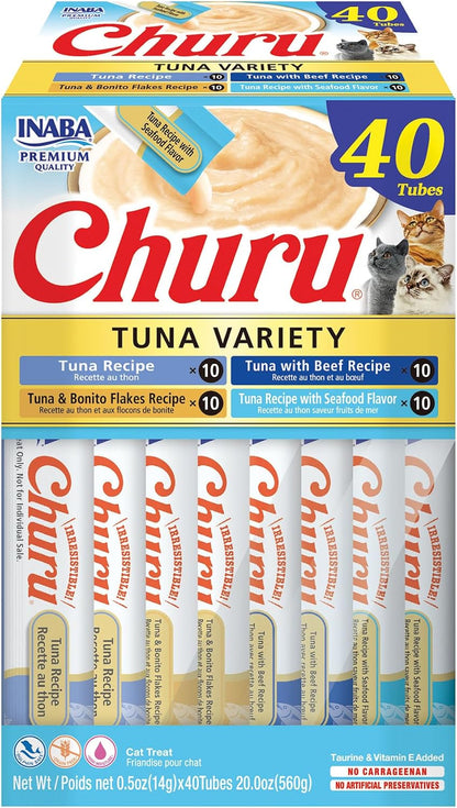 INABA Churu Cat Treats, Lickable, Squeezable Creamy Pure Cat Treat with Green Tea Extract & Taurine, 0.5 Ounces Each Tube, 50 Tubes, Tuna & Chicken Variety - Image 11