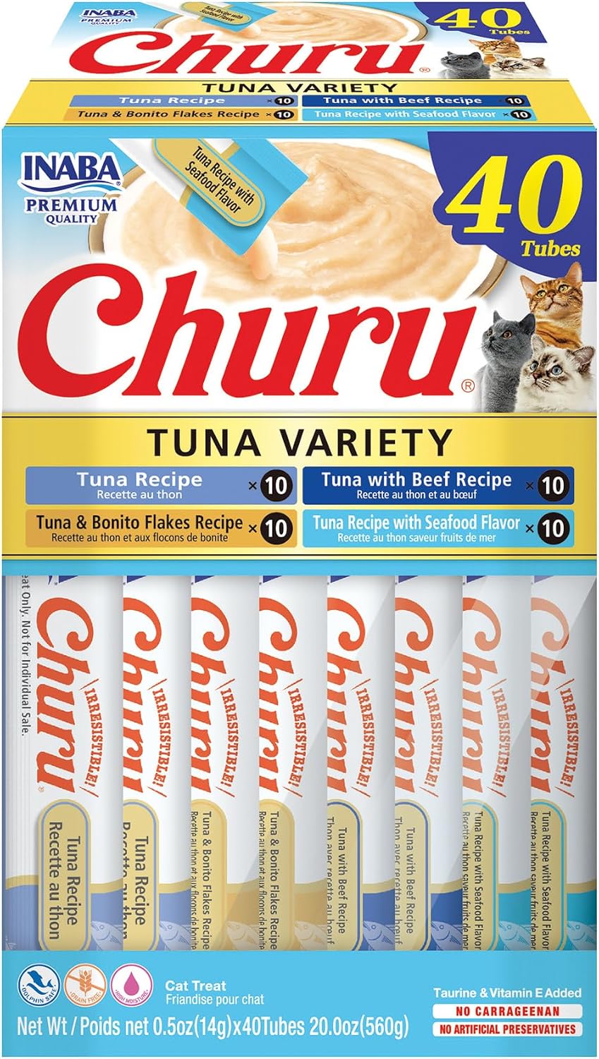 INABA Churu Cat Treats, Lickable, Squeezable Creamy Pure Cat Treat with Green Tea Extract & Taurine, 0.5oz. Each Tube, 20 Tubes, Chicken & Seafood Variety - Image 10