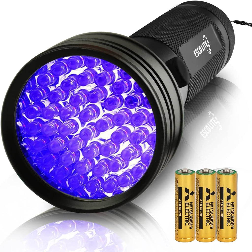 Escolite 51 LED ultraviolet flashlight front view for pet urine detection.